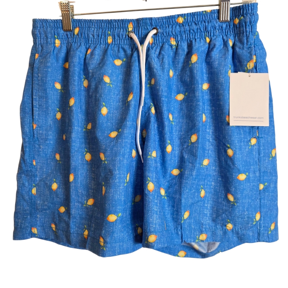 🔴 Trunks Sano Swim Shorts Mens Large Blue Chambray Lemons Quick - Picture 2 of 14